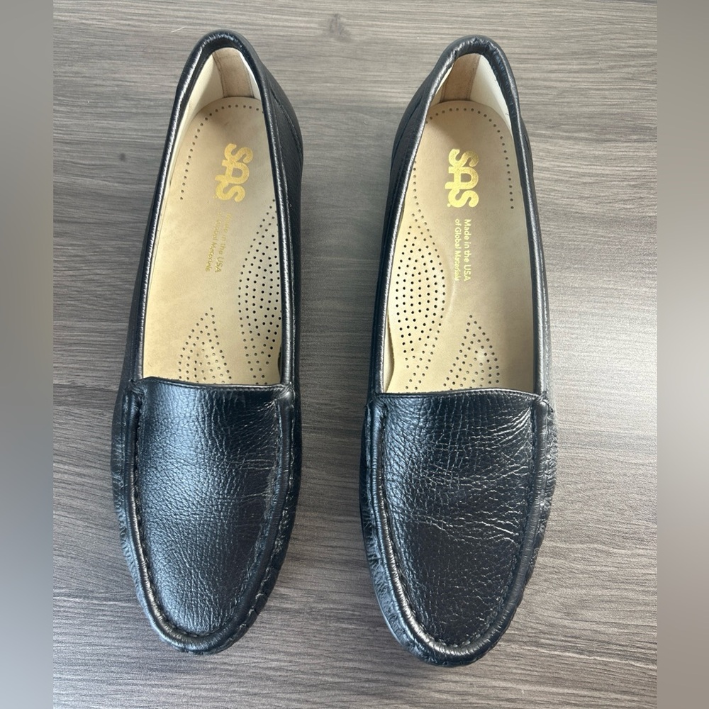 SAS Simplify Black Leather Slip On Loafers Tripad Comfort Womens Size 10 N